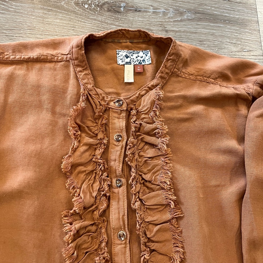 Pilcro Brown Button Down Shirt with Fringe Detail - Picture 9 of 13